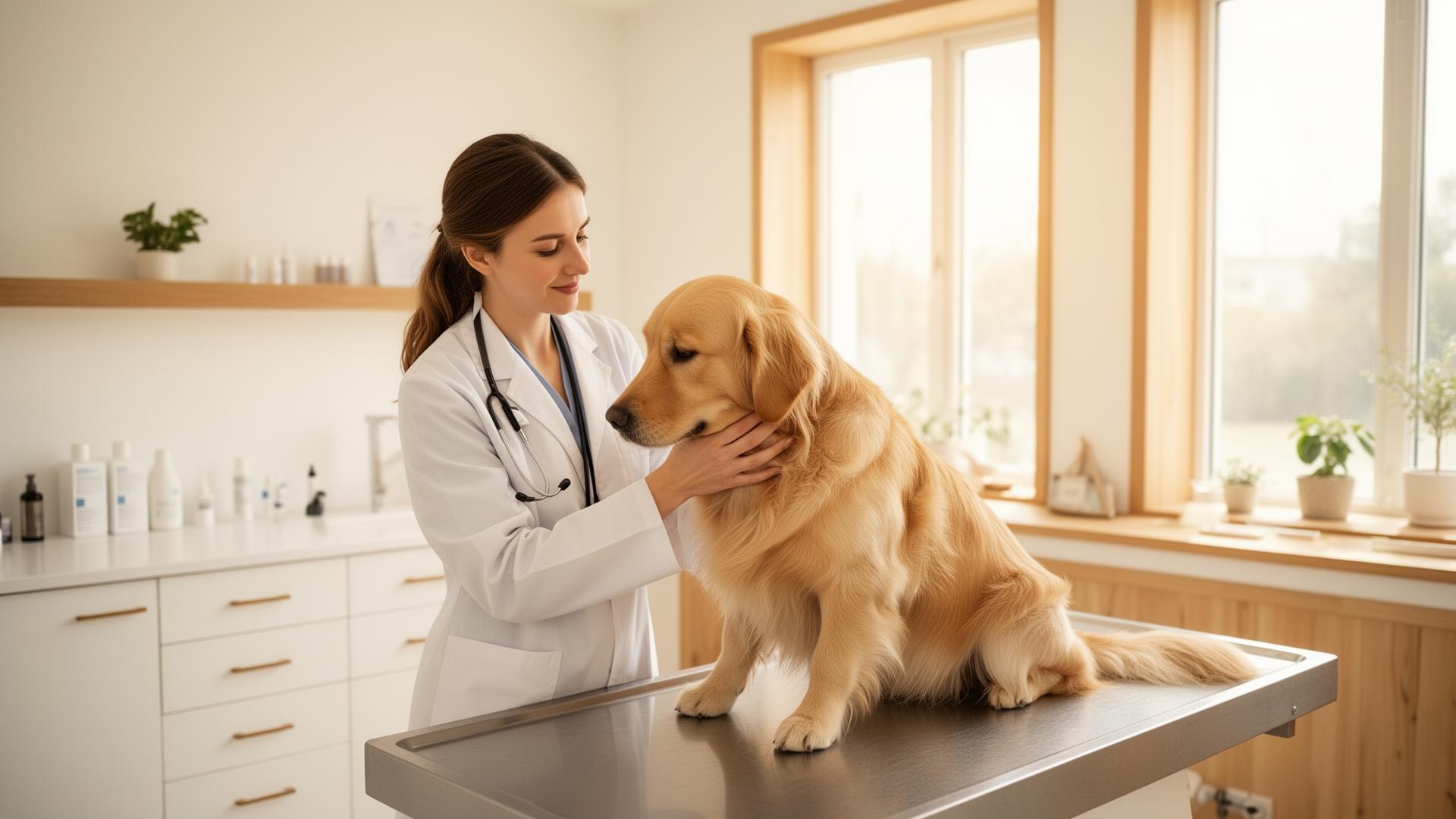 Veterinarian examining a dog
